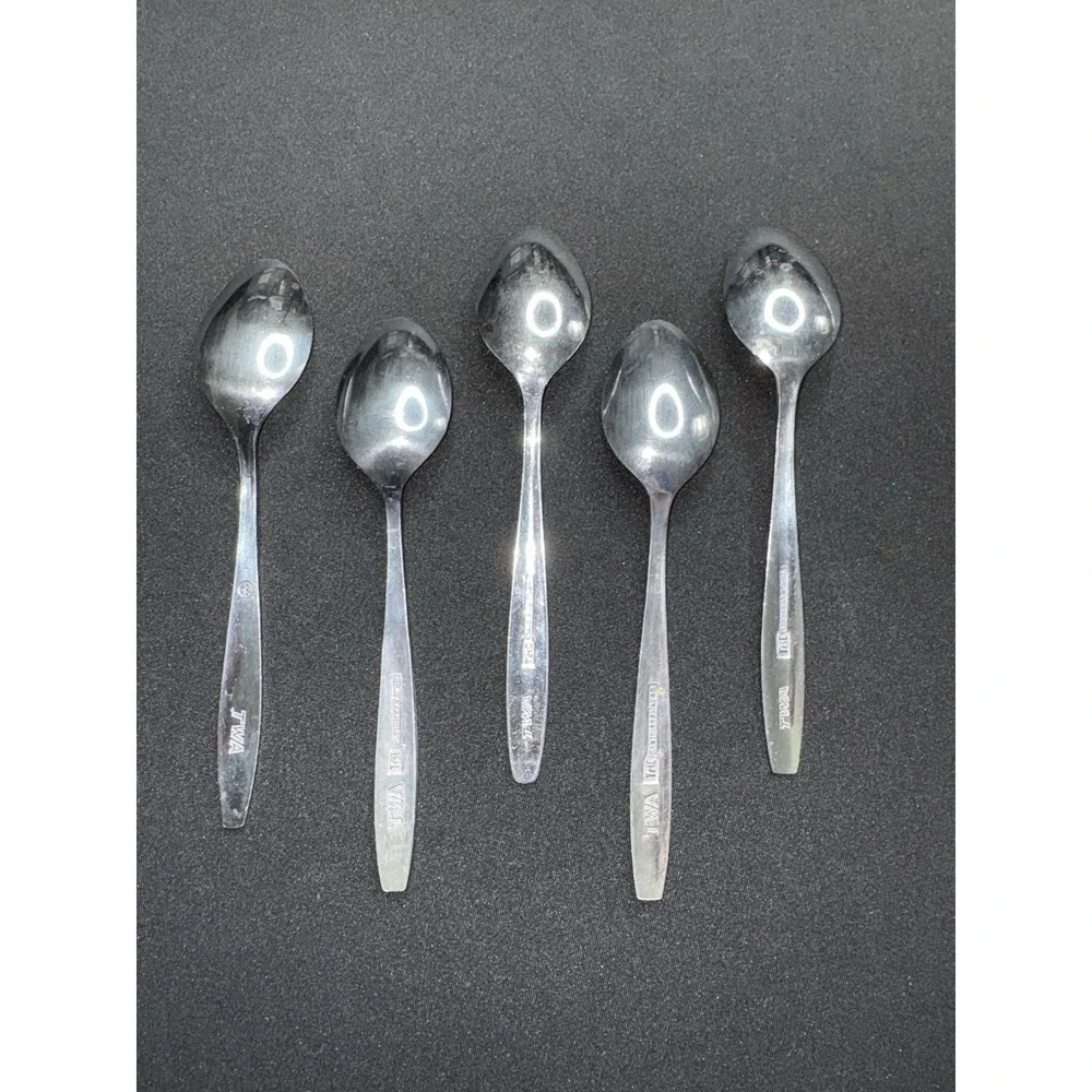 Vintage TWA THC Basket Weave Five Stainless Steel Spoons Korea